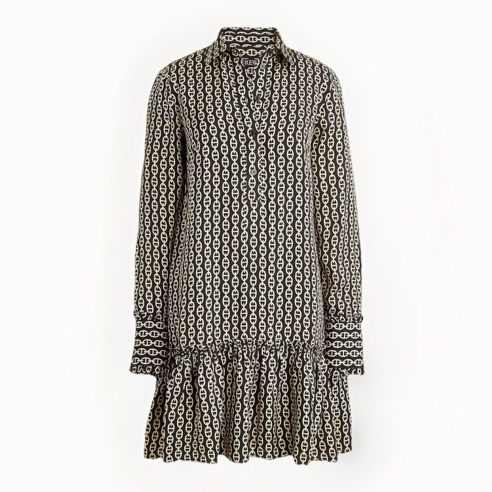 J.Crew Amelia Popover Shirt-dress Chain Print Size XXS Black/Gold 100% Viscose